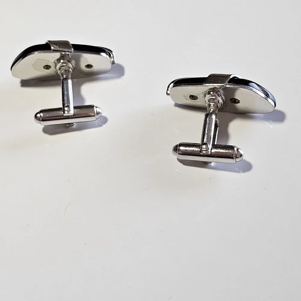 Vintage Anson Silver Tone Black Stone Cufflinks IOB